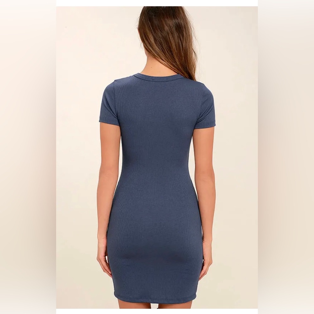 Hey Good Lookin' Short Sleeve Slate Blue Dress - Picture 4 of 6